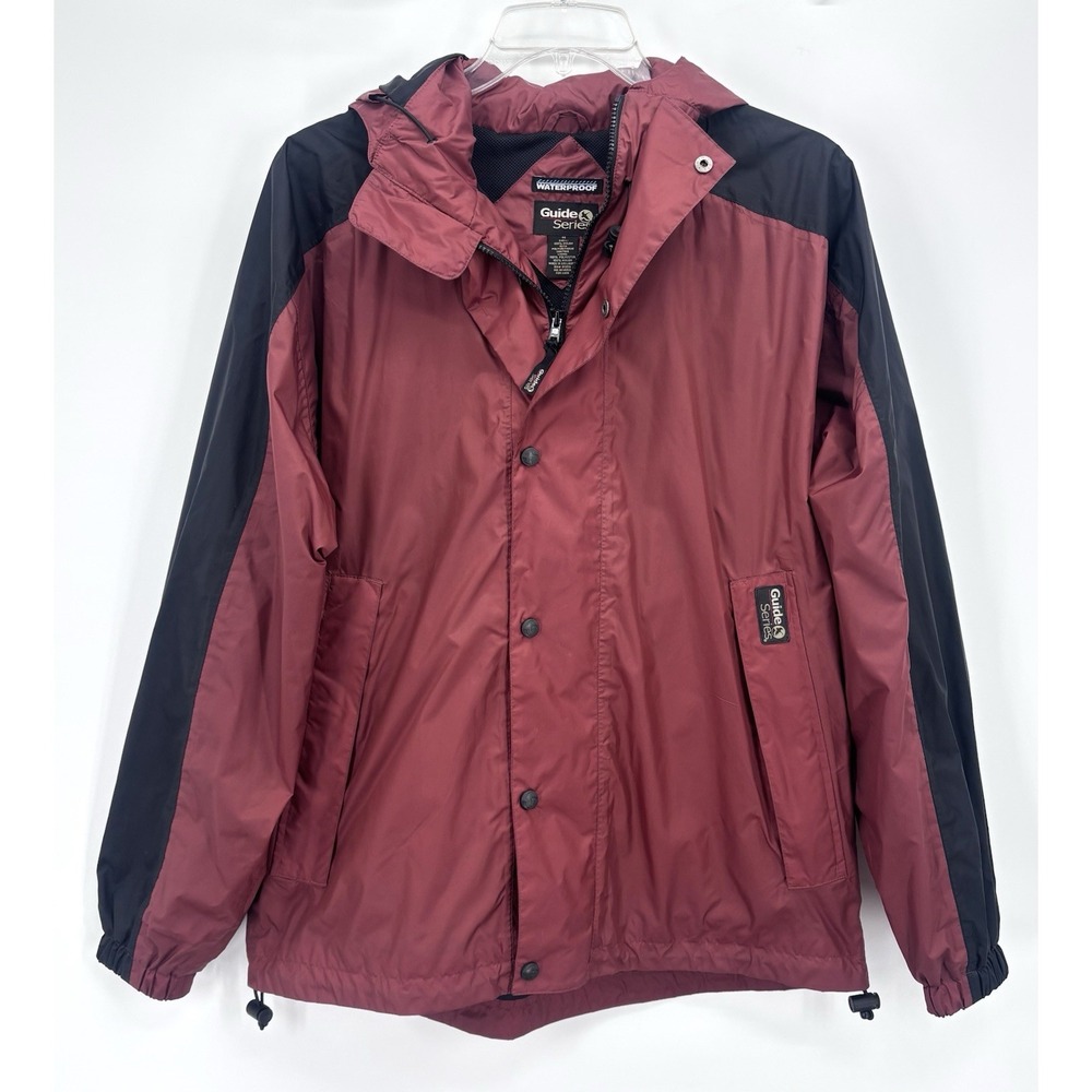 Guide Series Men's Medium Waterproof Hooded Rain Jacket Red Black Outdoor